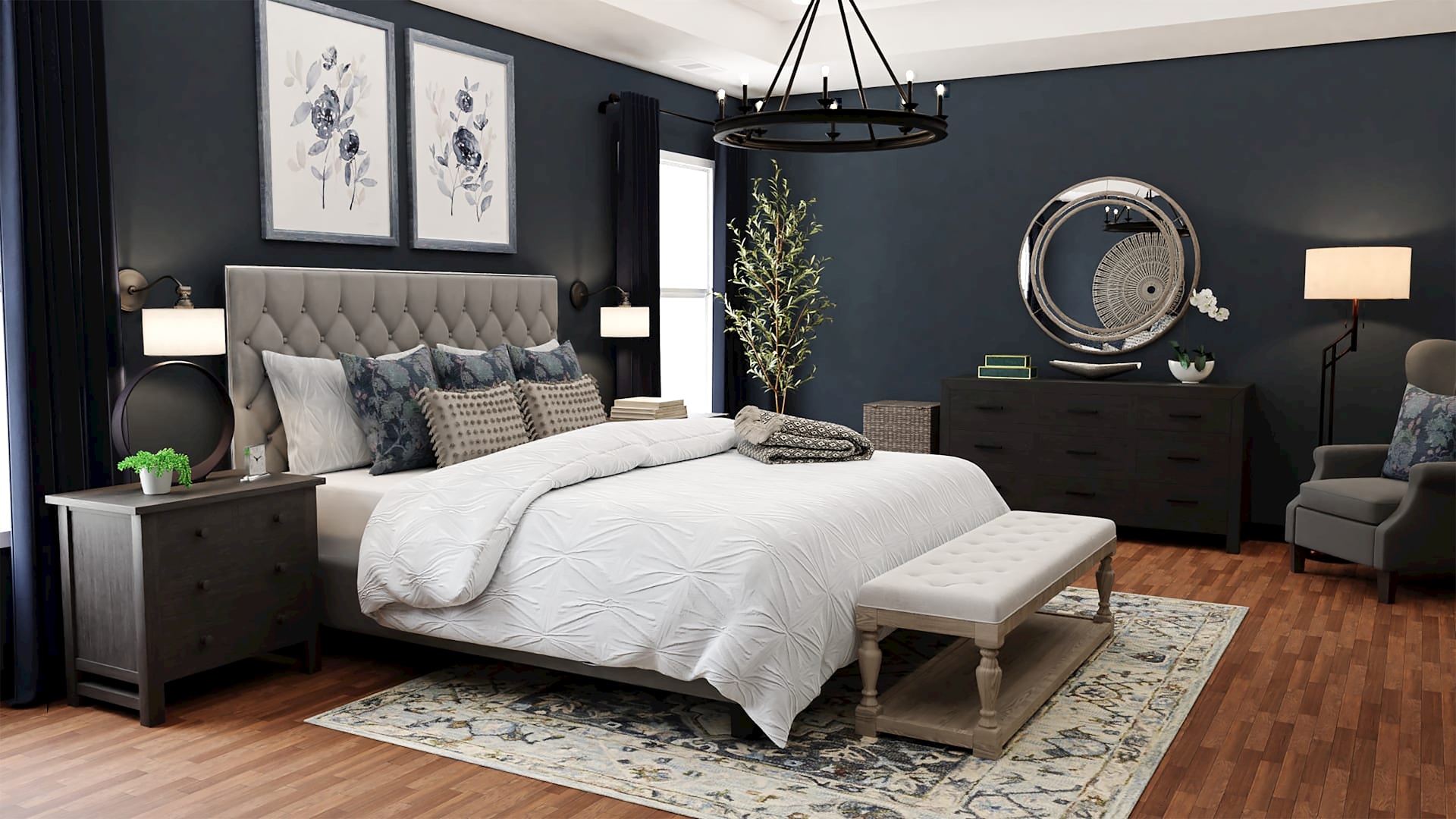 modern bedroom with brown walls
