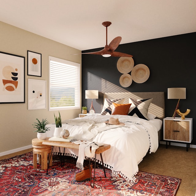 bedroom with a black accent wall