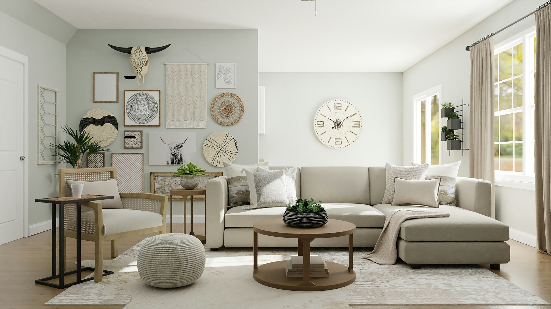 modern living room with beige furniture
